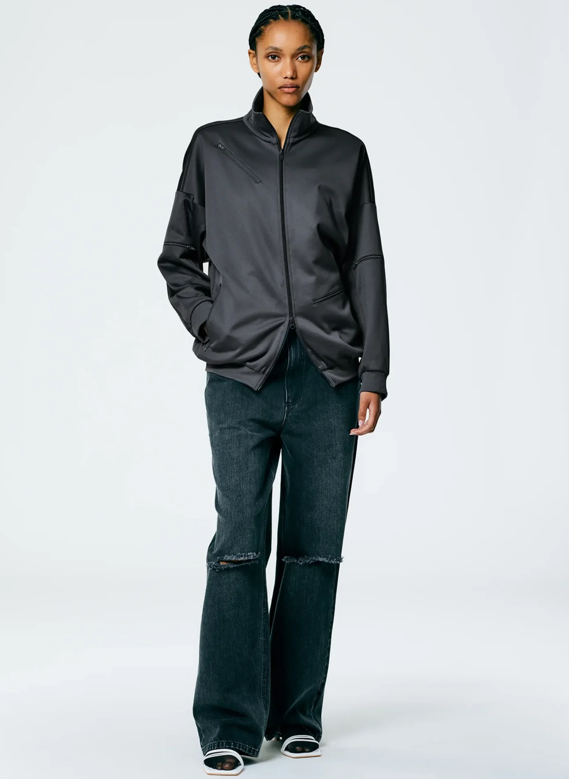 Active Knit Zipper Detailed Track Jacket-Tibi Hot