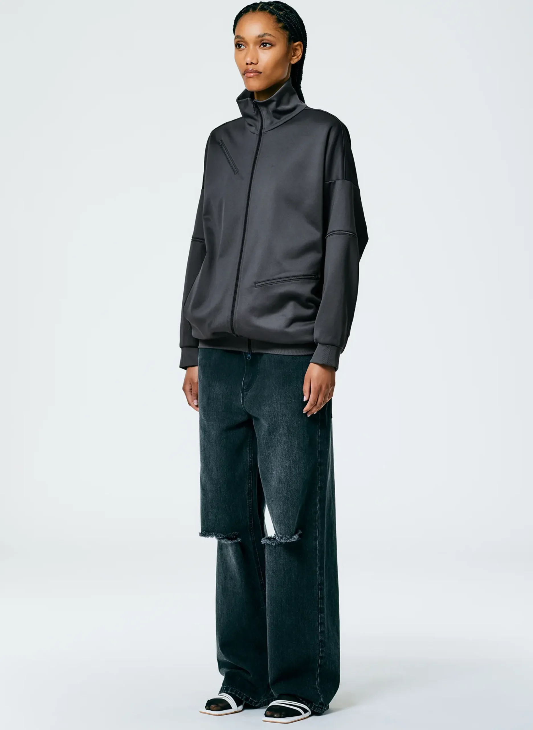 Active Knit Zipper Detailed Track Jacket-Tibi Hot