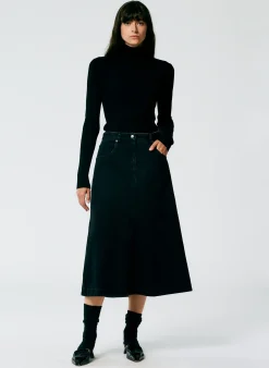 Denim Midi A-Line Skirt-Tibi New
