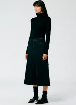 Denim Midi A-Line Skirt-Tibi New