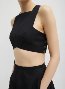 Bonded Luxe Twill Square Neck Cropped Top-Tibi Fashion