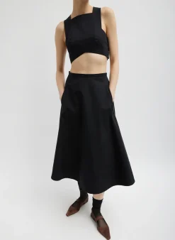 Bonded Luxe Twill Square Neck Cropped Top-Tibi Fashion