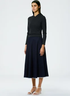 Brushed Denim Pintucked Skirt-Tibi Discount