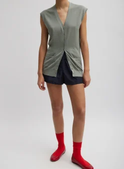 Cashmere Silk Blend Sleeveless Button Down Sweater-Tibi New