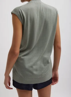 Cashmere Silk Blend Sleeveless Button Down Sweater-Tibi New