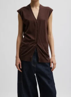 Cashmere Silk Blend Sleeveless Button Down Sweater-Tibi Best