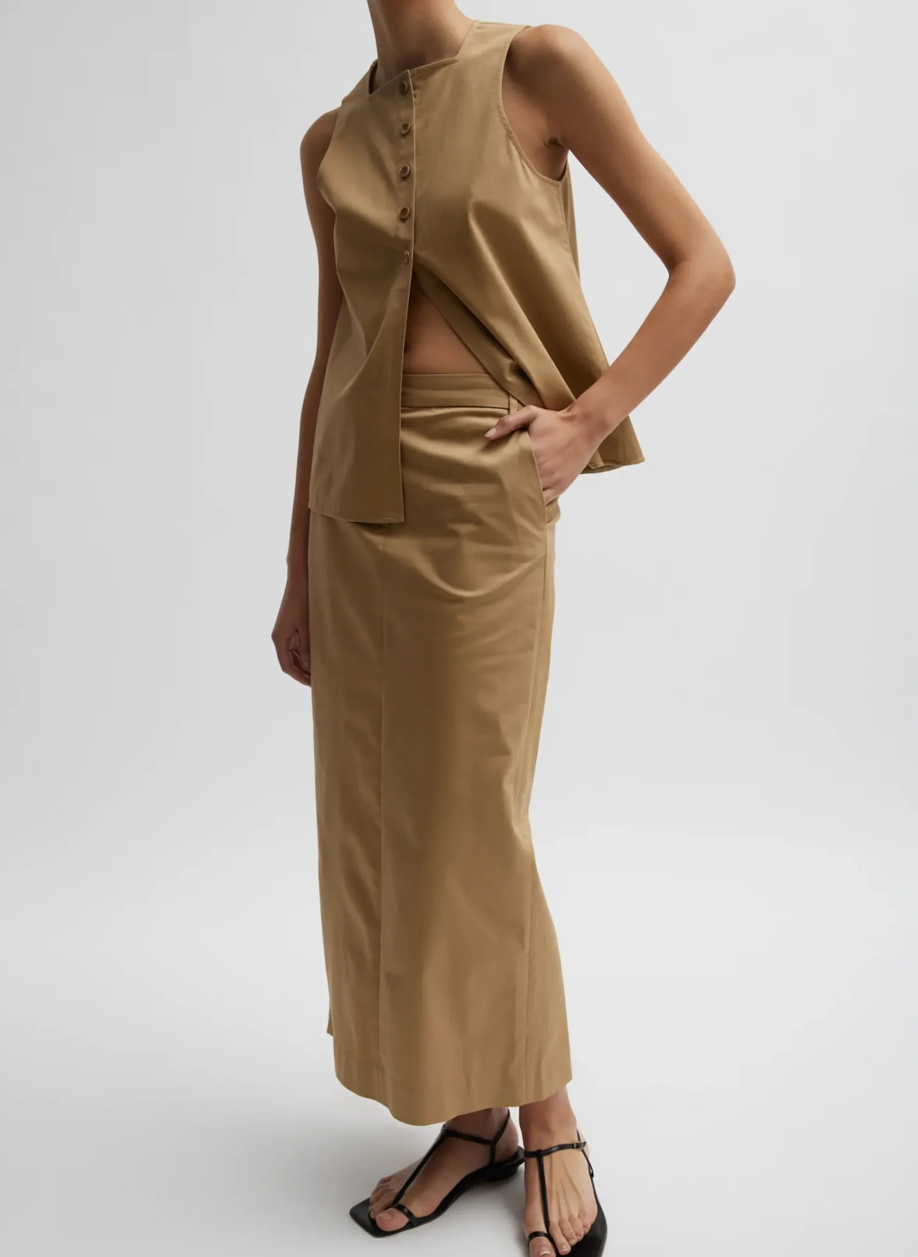 Chino Slit Front Sleeveless Top-Tibi Discount