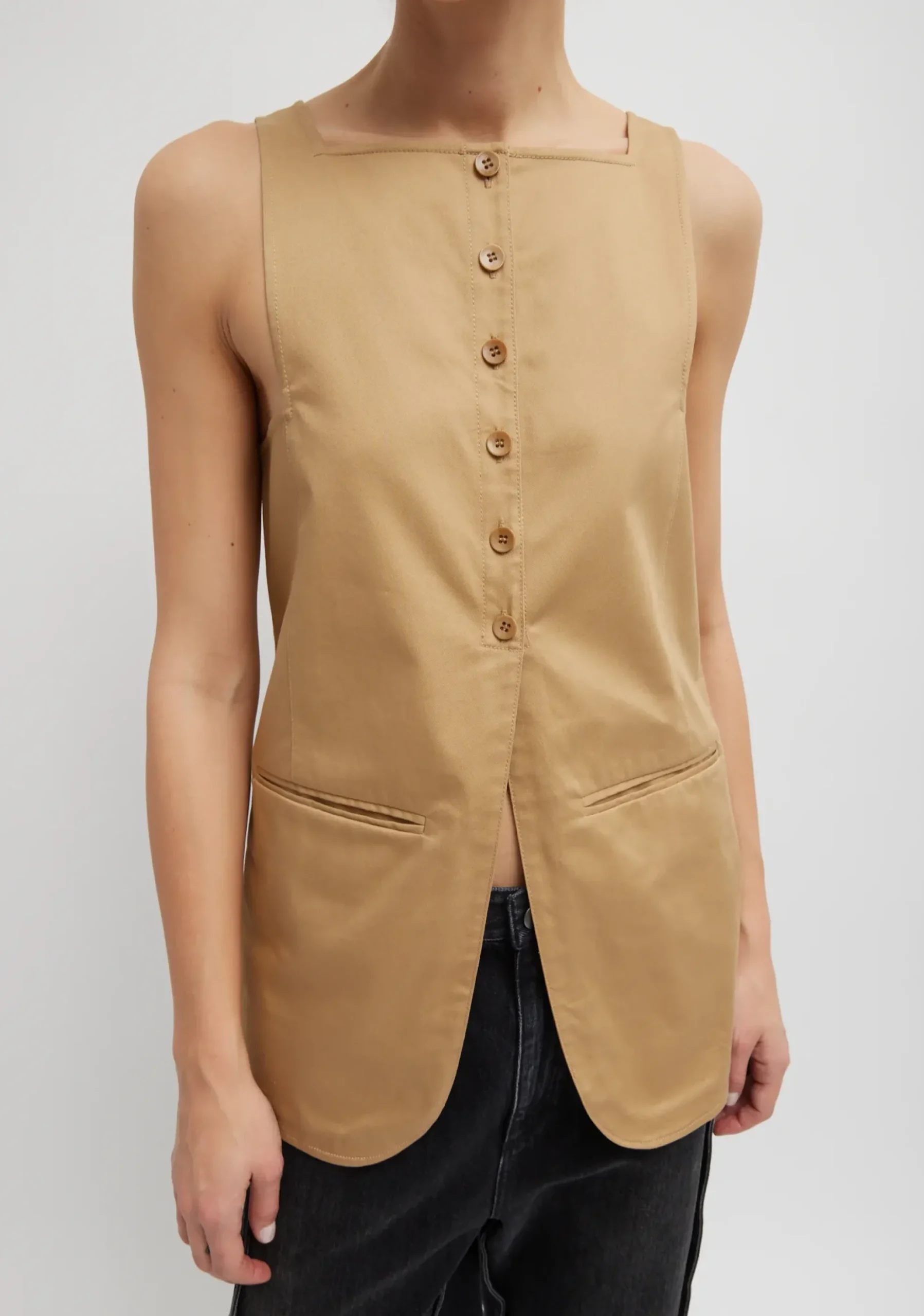 Chino Slit Front Sleeveless Tunic-Tibi Sale