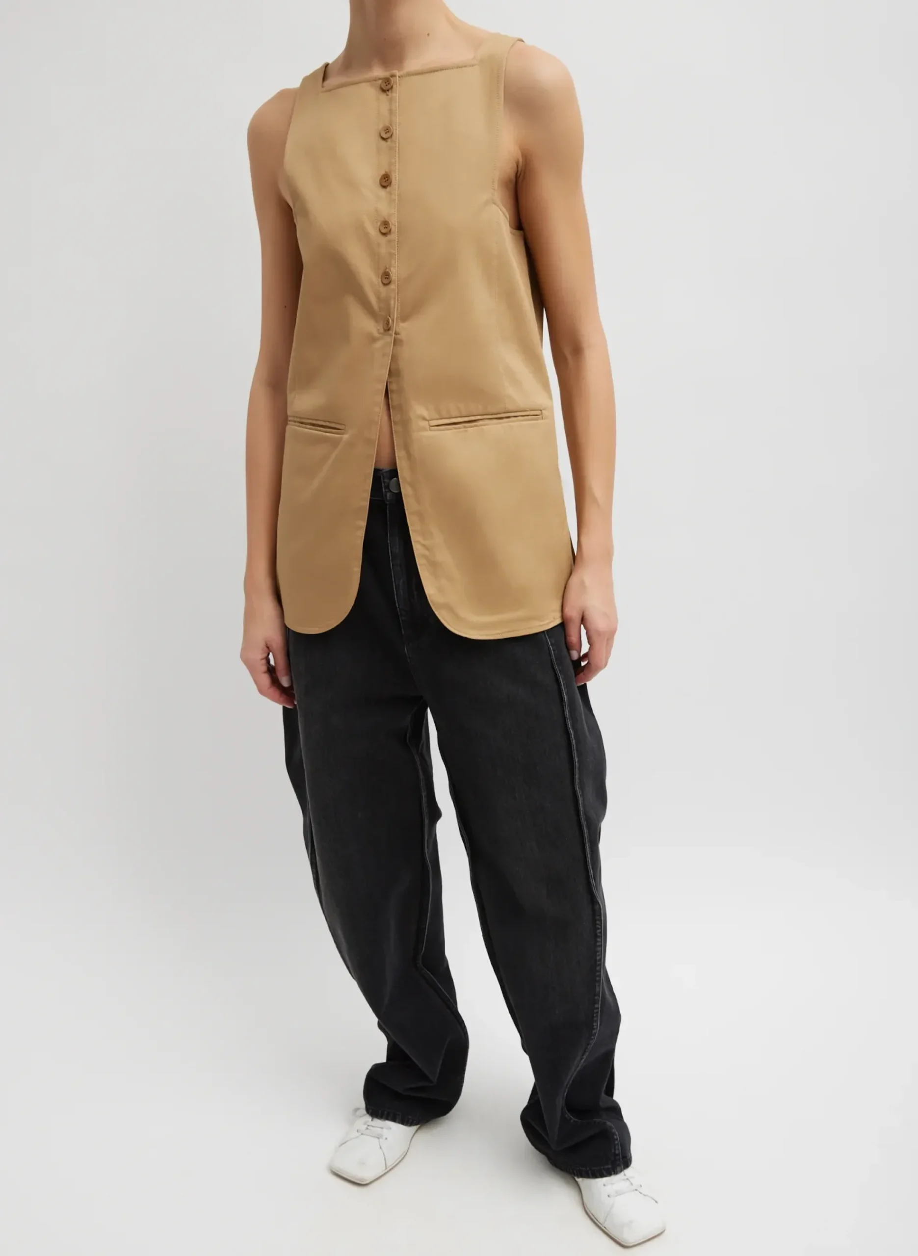 Chino Slit Front Sleeveless Tunic-Tibi Sale