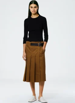 Chino Wide Pleat Wrap Skirt-Tibi Outlet