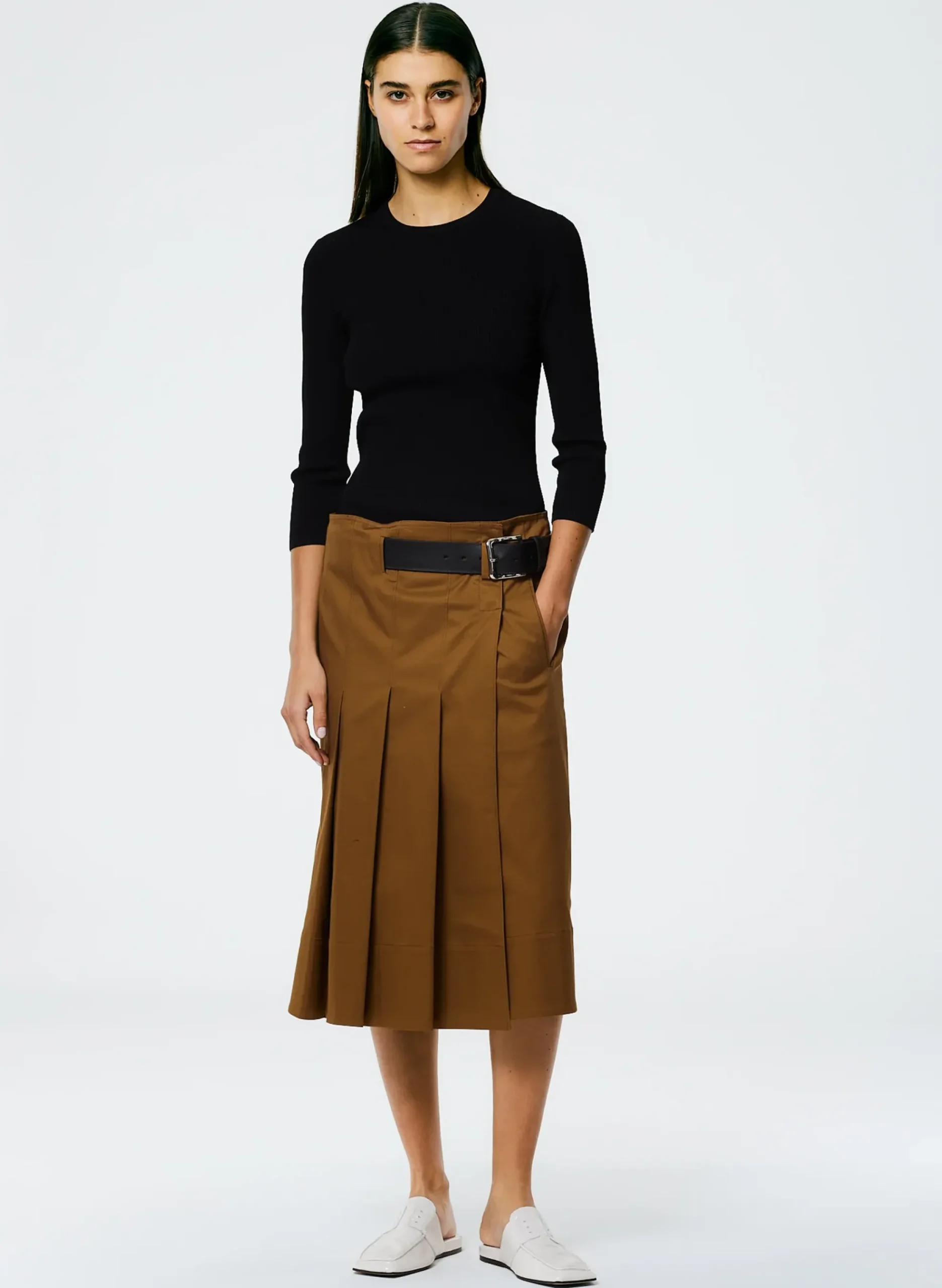 Chino Wide Pleat Wrap Skirt-Tibi Outlet