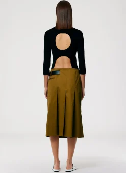 Chino Wide Pleat Wrap Skirt-Tibi Outlet
