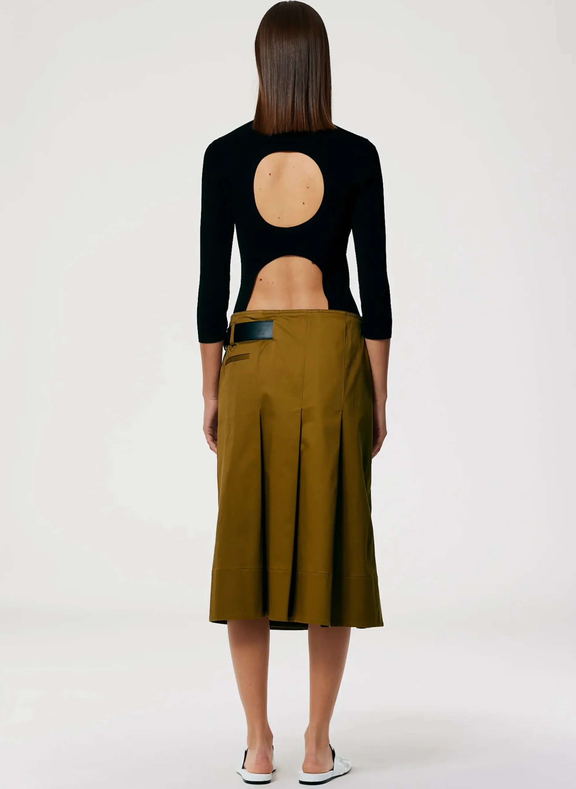 Chino Wide Pleat Wrap Skirt-Tibi Outlet