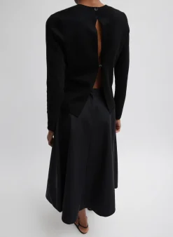 Compact Stretch Cashmere Long Sleeve Open Back Sweater-Tibi Hot