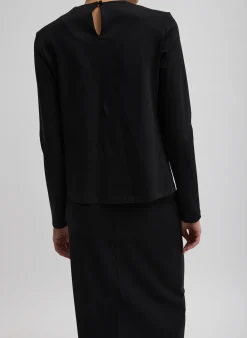 Compact Ultra Stretch Knit Long Sleeve Slim Top-Tibi New