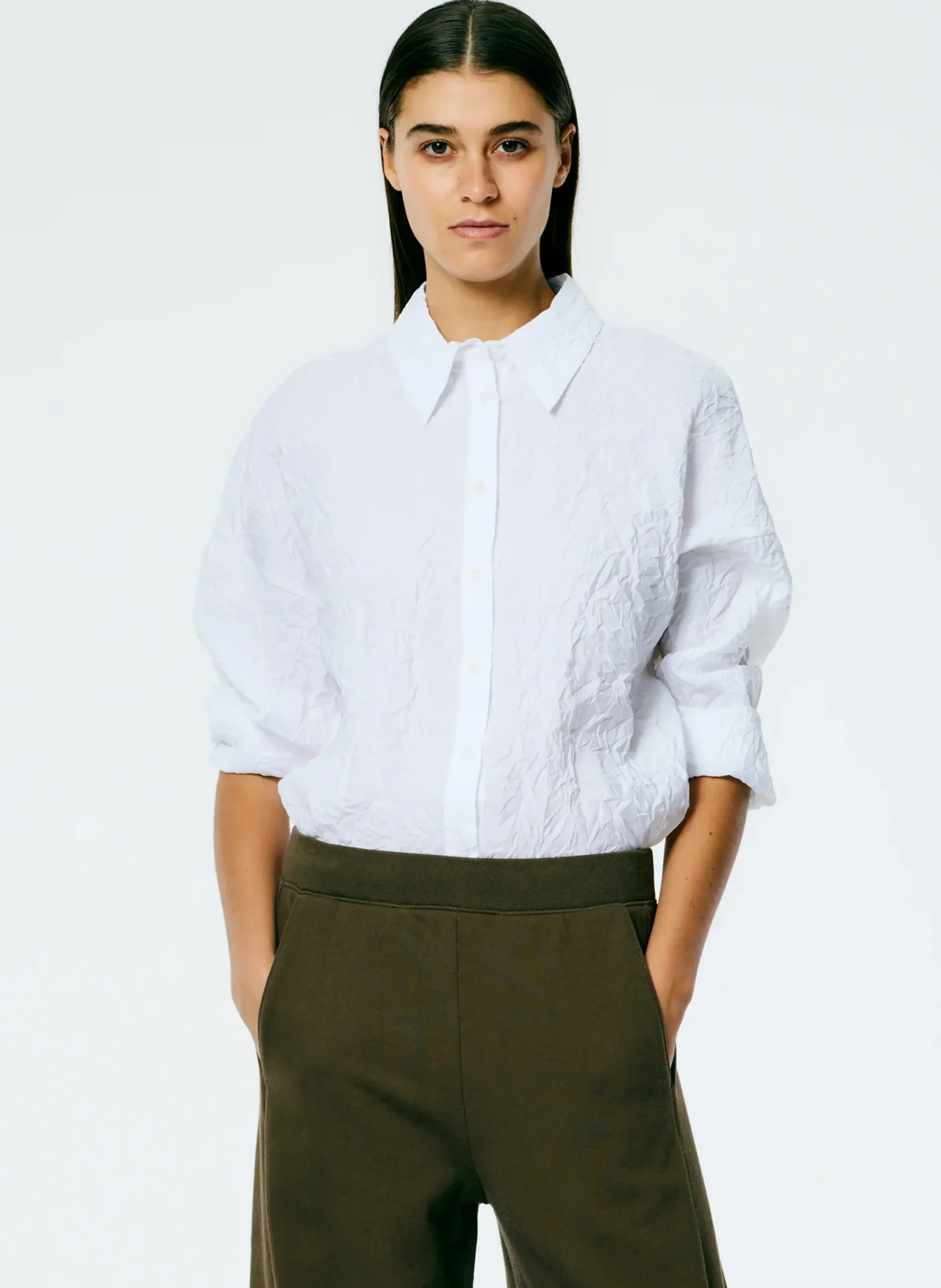 Crinkle Shirting Oversized Shirt-Tibi Hot