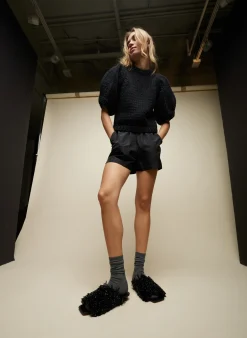 Deluxe Tube Yarn Sweater Mini Puff Pullover-Tibi Outlet