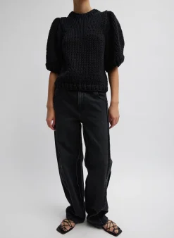 Deluxe Tube Yarn Sweater Mini Puff Pullover-Tibi Outlet