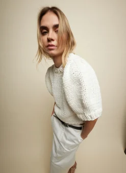 Deluxe Tube Yarn Sweater Mini Puff Pullover-Tibi New