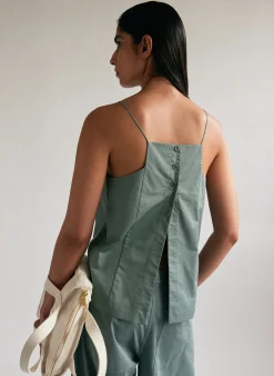 Eco Poplin Cropped Square Neck Criss Cross Tank-Tibi Best