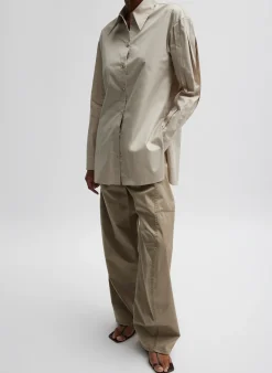 Eco Poplin Shirt With Tucked Sleeve-Tibi Sale