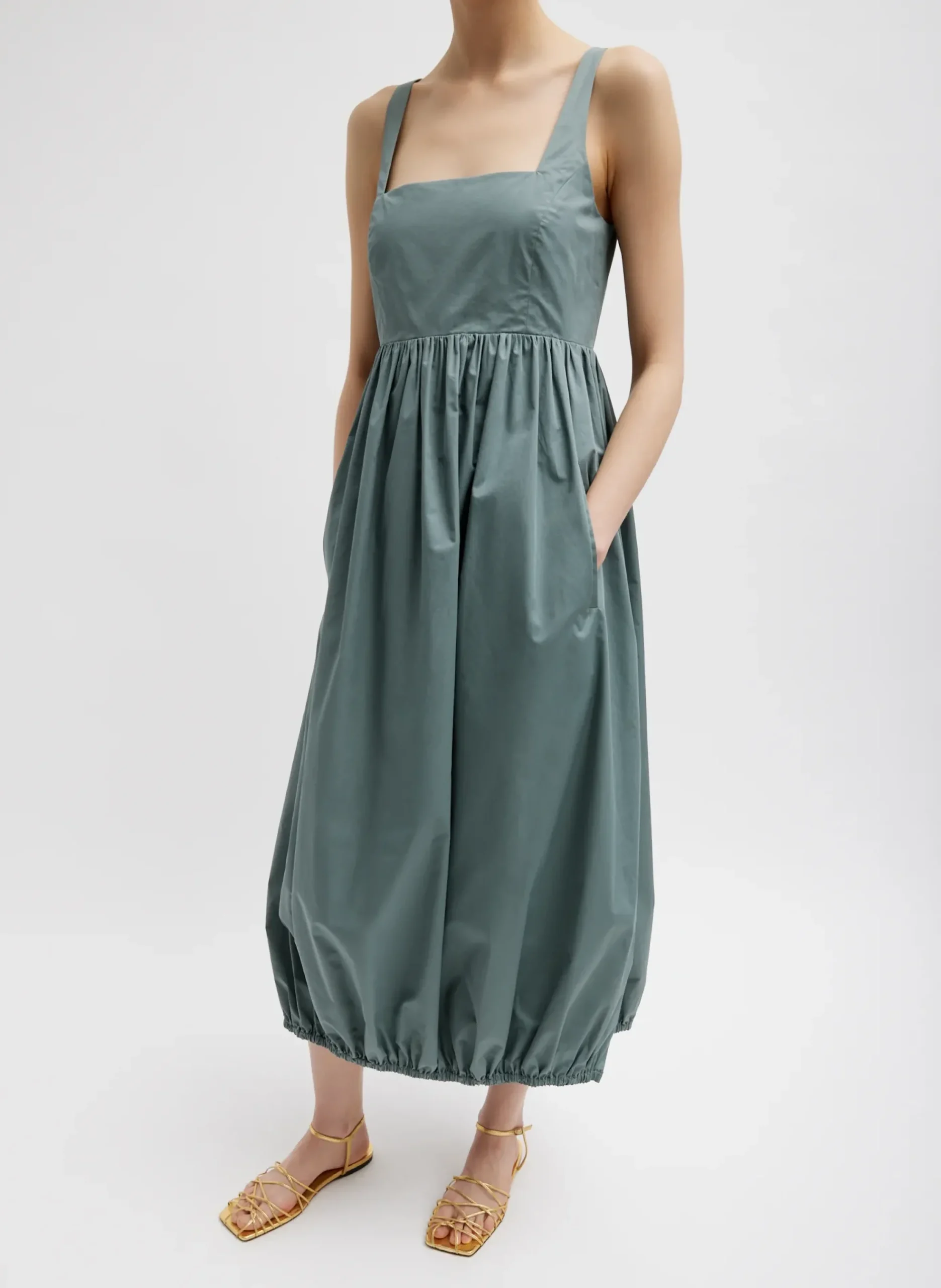 Eco Poplin Square Neck Sculpted Dress-Tibi New