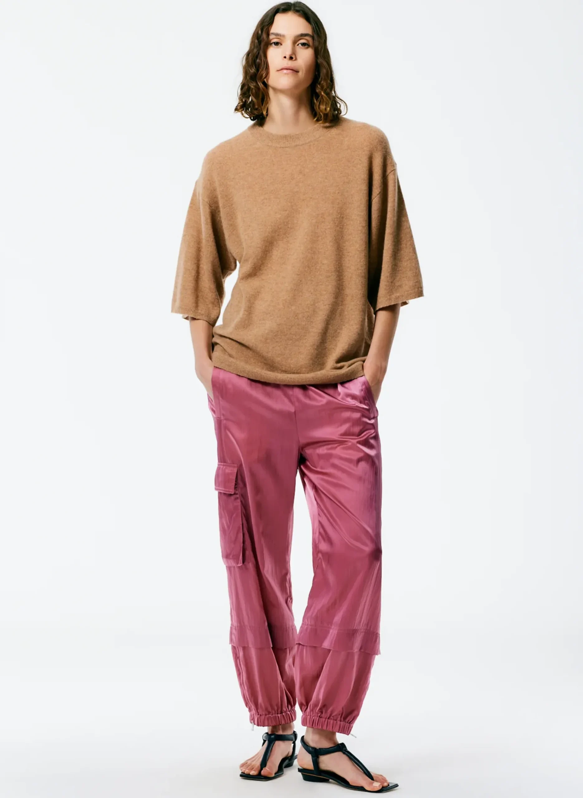Feather Weight Cashmere Oversized Easy T-Shirt-Tibi Fashion