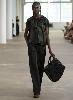 Feather Weight Leather Shirred Neck Circular Top-Tibi Outlet