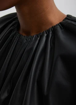 Feather Weight Leather Shirred Neck Circular Top-Tibi Outlet