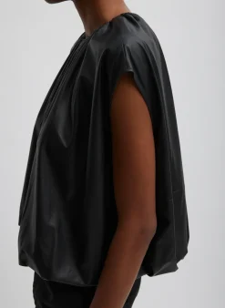 Feather Weight Leather Shirred Neck Circular Top-Tibi Outlet