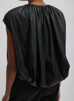 Feather Weight Leather Shirred Neck Circular Top-Tibi Outlet