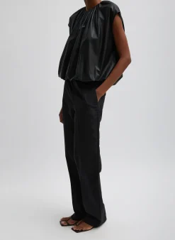 Feather Weight Leather Shirred Neck Circular Top-Tibi Outlet