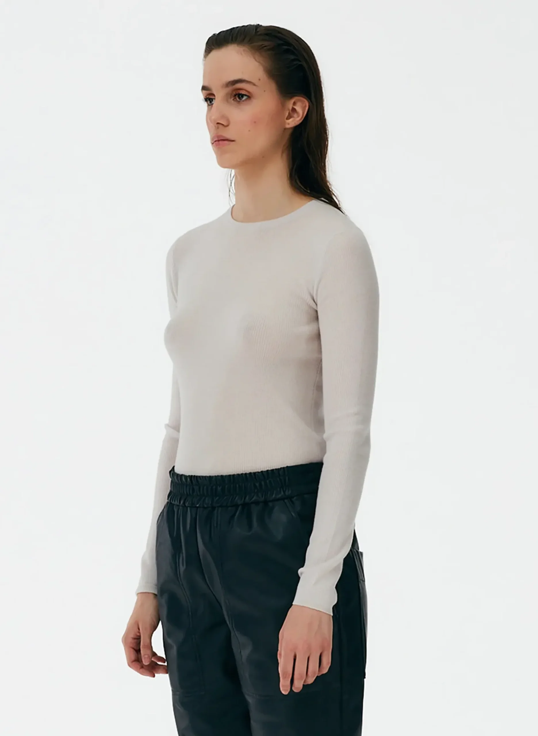 Feather Weight Ribbed Crewneck Pullover Sweater-Tibi Clearance