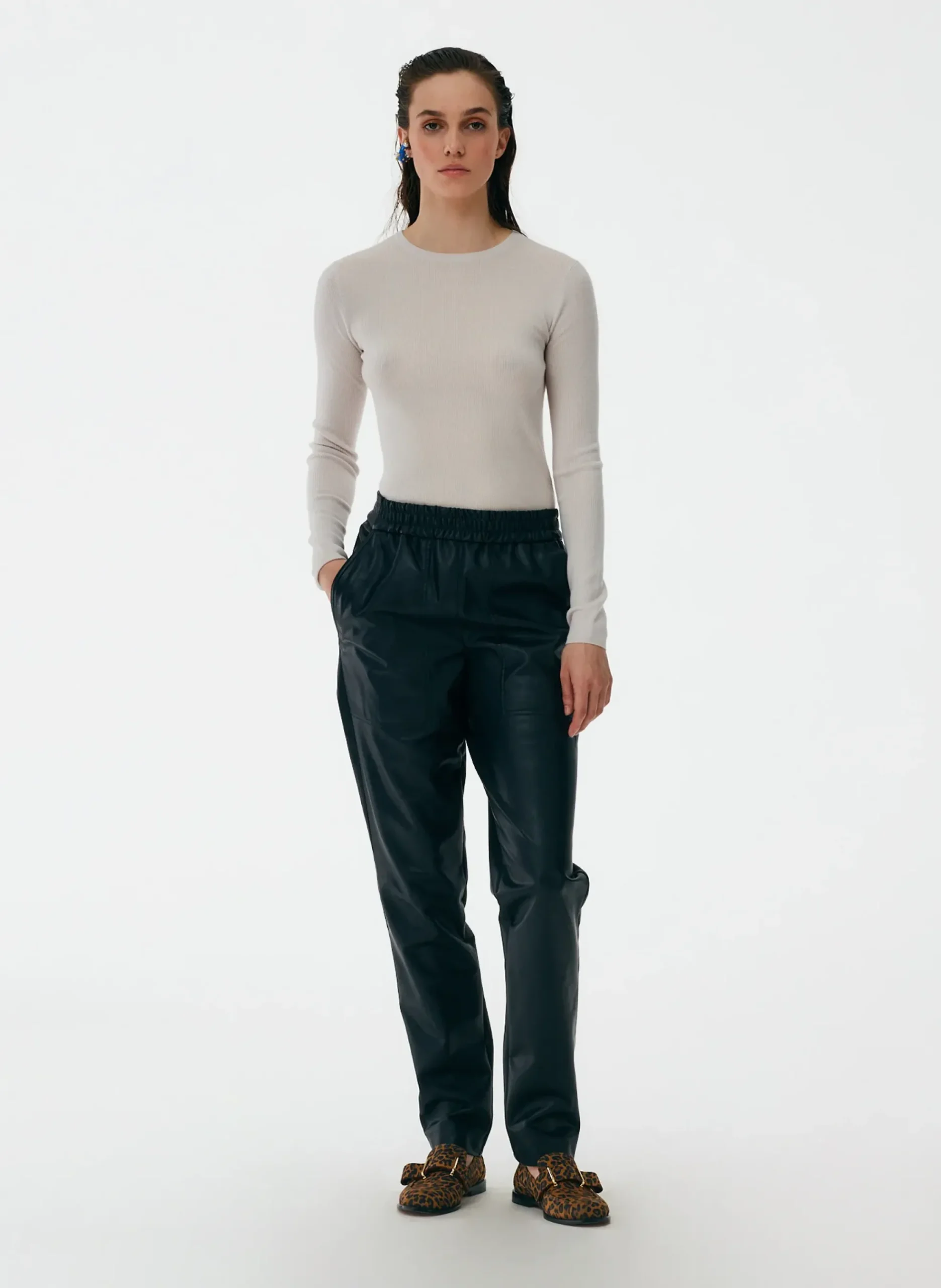 Feather Weight Ribbed Crewneck Pullover Sweater-Tibi Clearance