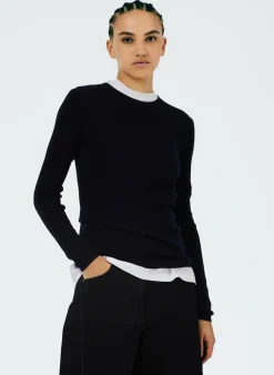Feather Weight Ribbed Crewneck Pullover Sweater-Tibi Fashion