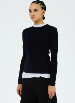 Feather Weight Ribbed Crewneck Pullover Sweater-Tibi Fashion