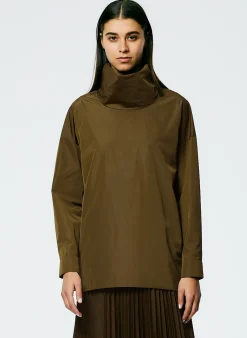 Italian Sporty Nylon Cowl Neck Top-Tibi New