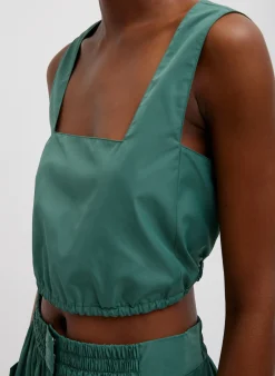 Italian Sporty Nylon Cropped Square Neck Top-Tibi Discount