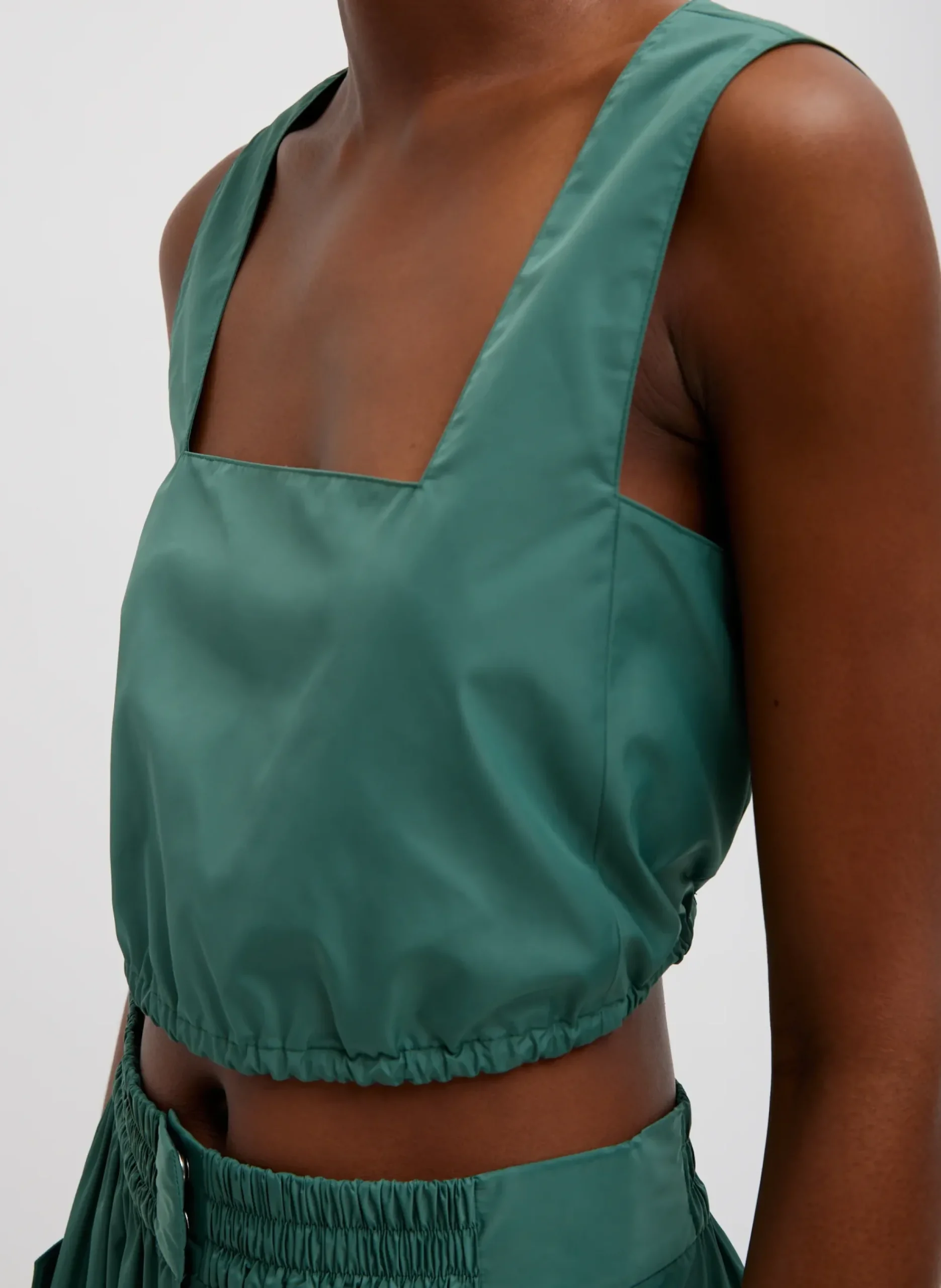 Italian Sporty Nylon Cropped Square Neck Top-Tibi Discount