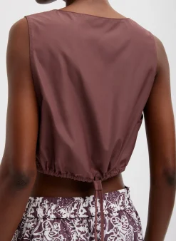 Italian Sporty Nylon Cropped Square Neck Top-Tibi Outlet