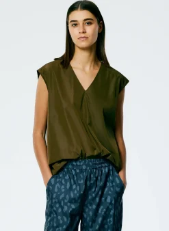 Italian Sporty Nylon Sleeveless V-Neck Top-Tibi Clearance