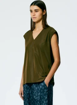 Italian Sporty Nylon Sleeveless V-Neck Top-Tibi Clearance