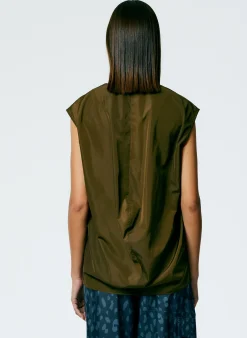 Italian Sporty Nylon Sleeveless V-Neck Top-Tibi Clearance