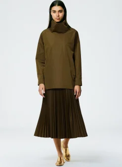 Italian Sporty Nylon Sunray Pleated Pull On Skirt-Tibi Hot