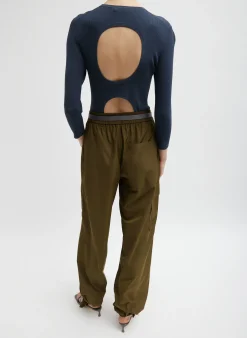 Italian Sporty Nylon Wide Leg Pull On Pant-Tibi Online