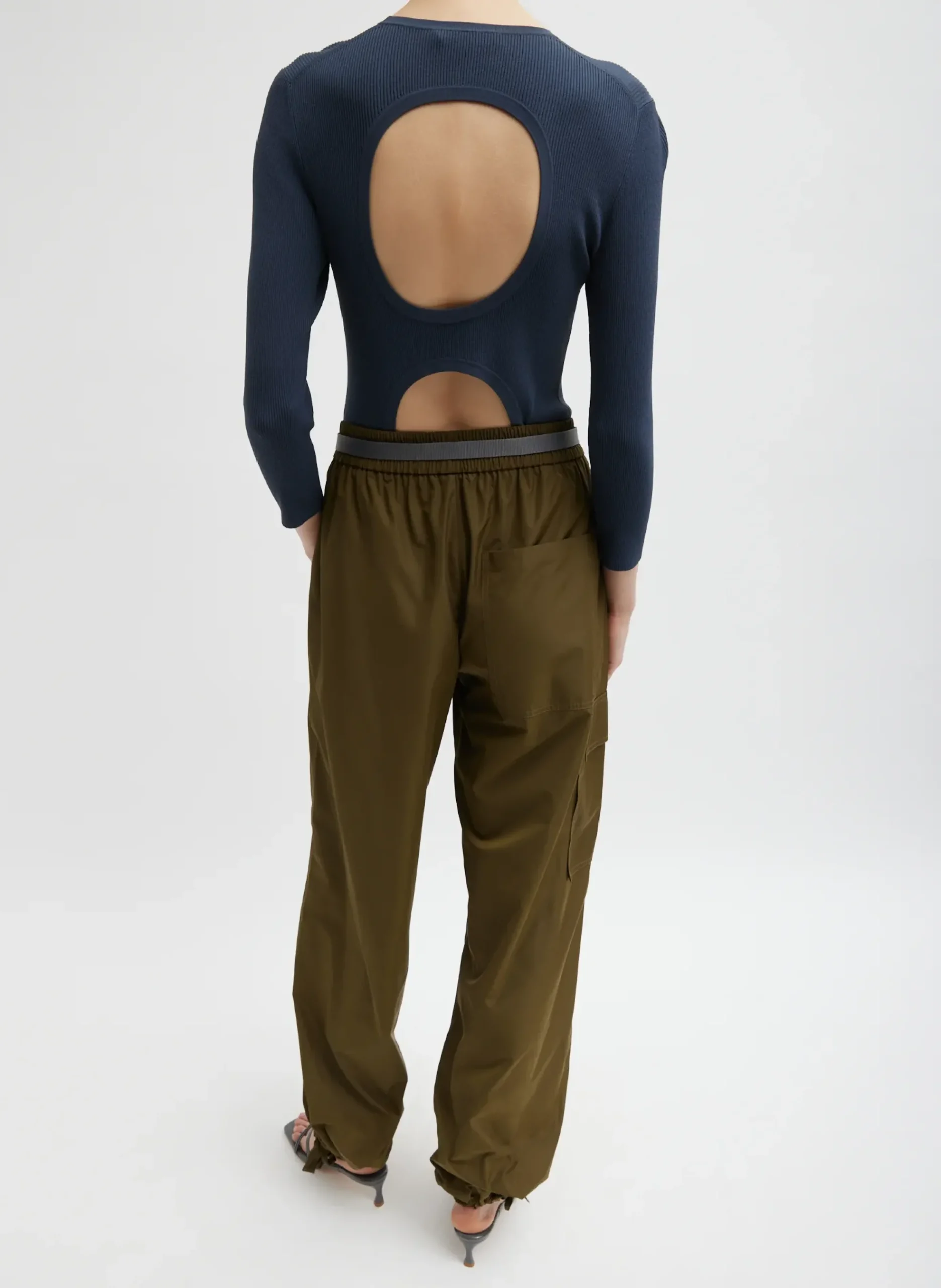 Italian Sporty Nylon Wide Leg Pull On Pant-Tibi Online