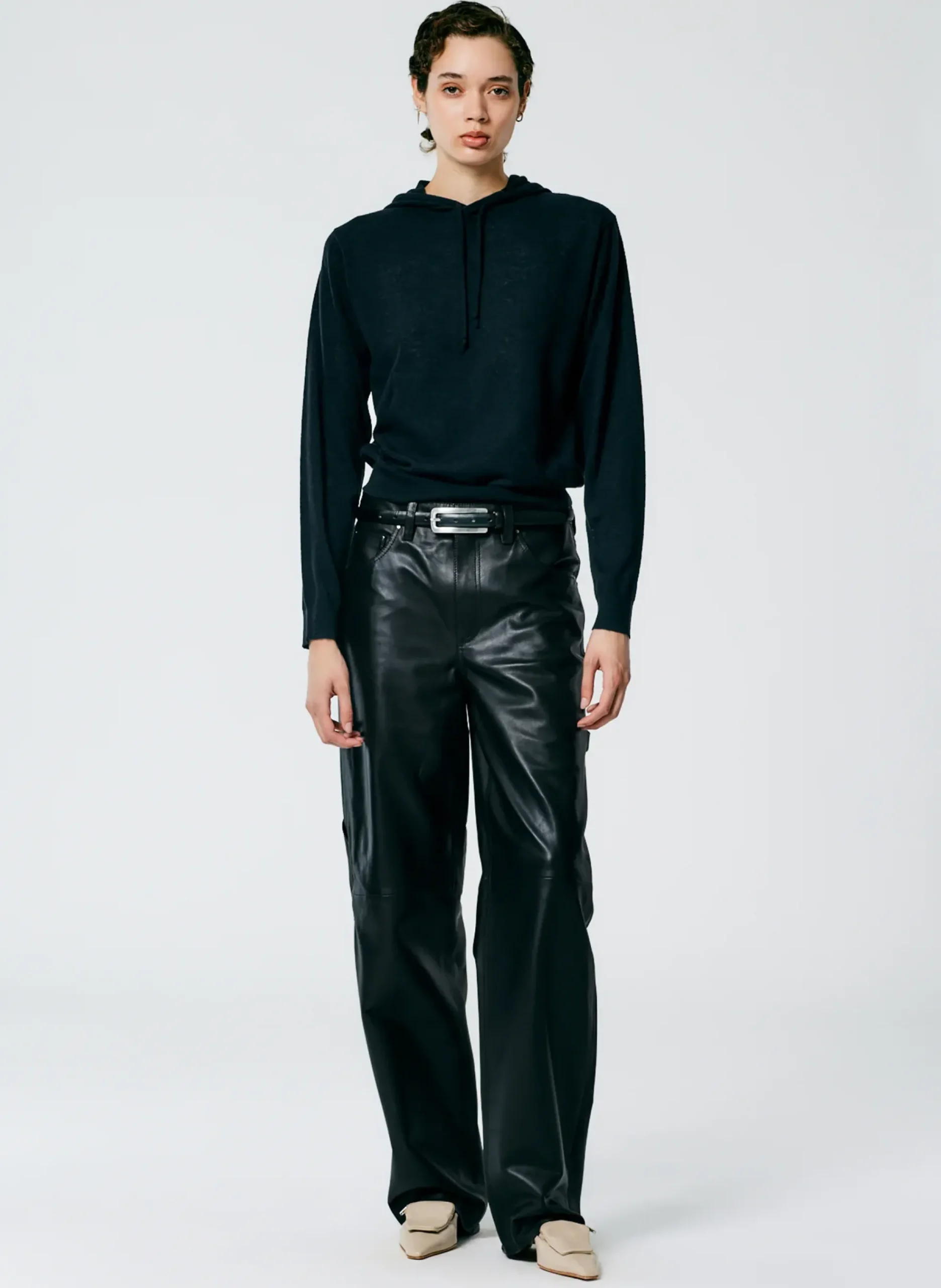 Leather Slouchy Carpenter Pant-Tibi New