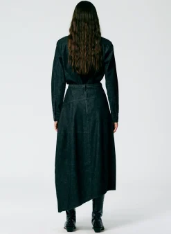 Light Weight Stone Washed Denim Asymmetrical Balloon Skirt - Petite-Tibi Clearance