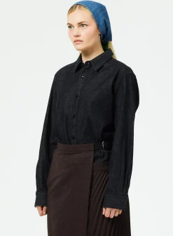 Light Weight Stone Washed Denim Charlie Slim Shirt-Tibi Hot