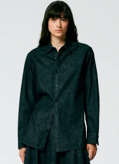 Light Weight Stone Washed Denim Charlie Slim Shirt-Tibi Hot